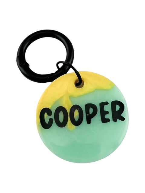 SHIMMERY YELLOW AND LIGHT TURQUOISE DOG TAG
