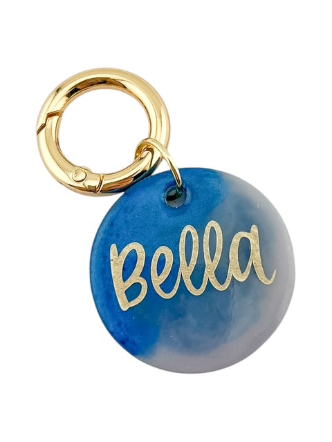 SHIMMERY NAVY BLUE AND LAVENDER DOG TAG